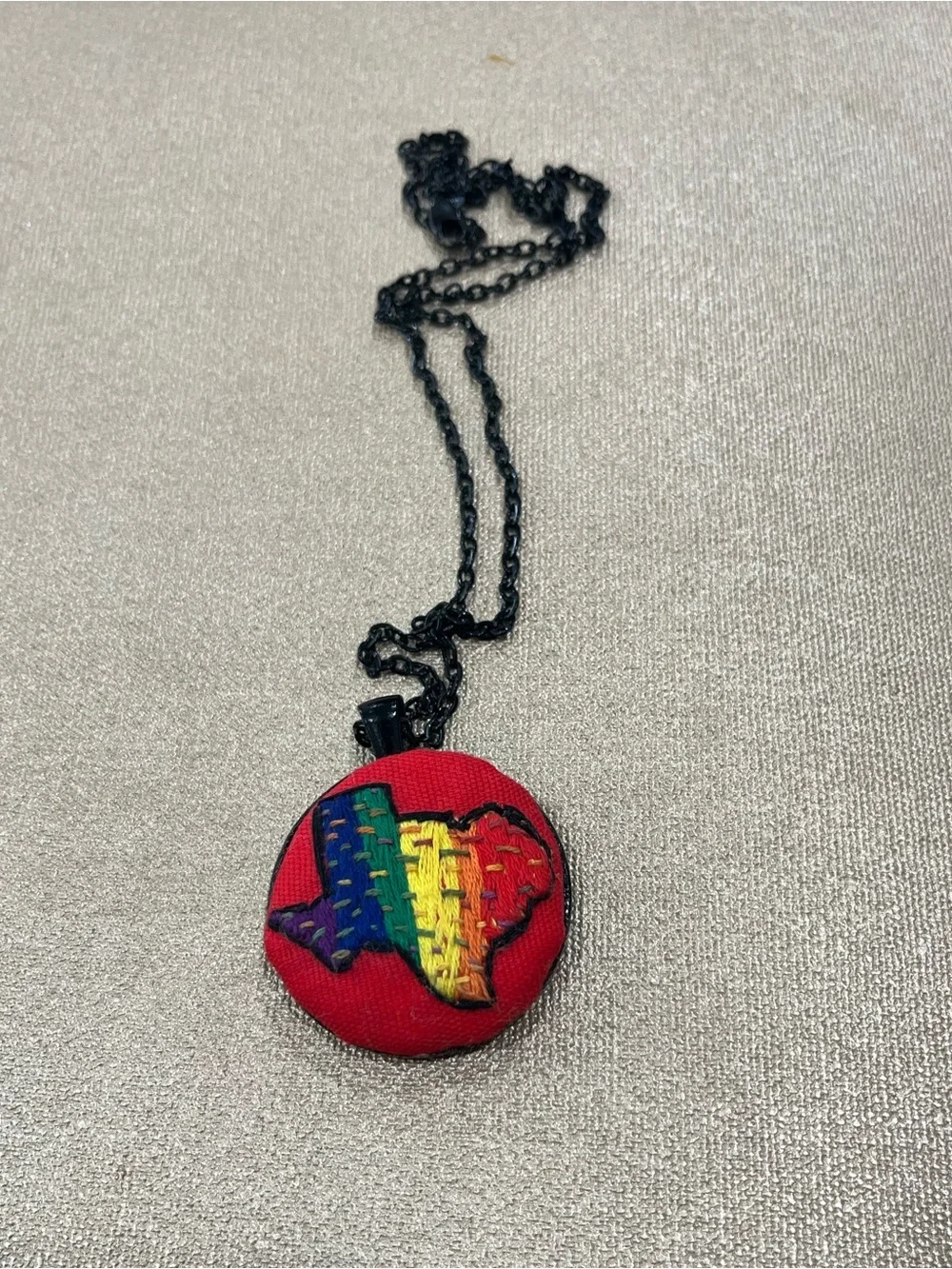 Pride LGBTQ+ rainbow Texas hand embroidered pendant and necklace